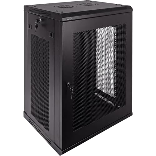 Image of NavePoint 15U Server Rack Enclosure - 17.7 inch Deep, Wall Mount Network Cabinet with Locking Perforated Door, 19 inch IT Equipment Compatible, Network Rack, Removable Side Panels, Black