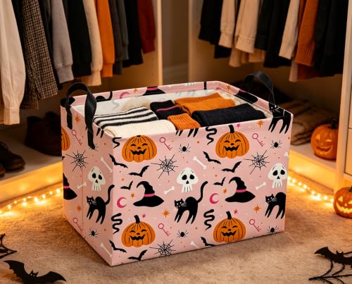 Image of Rectangle Halloween Baskets Ghost Basket Cute Storage Bin Fish Box for Room Decor Gift Basket(Cat Halloween)
