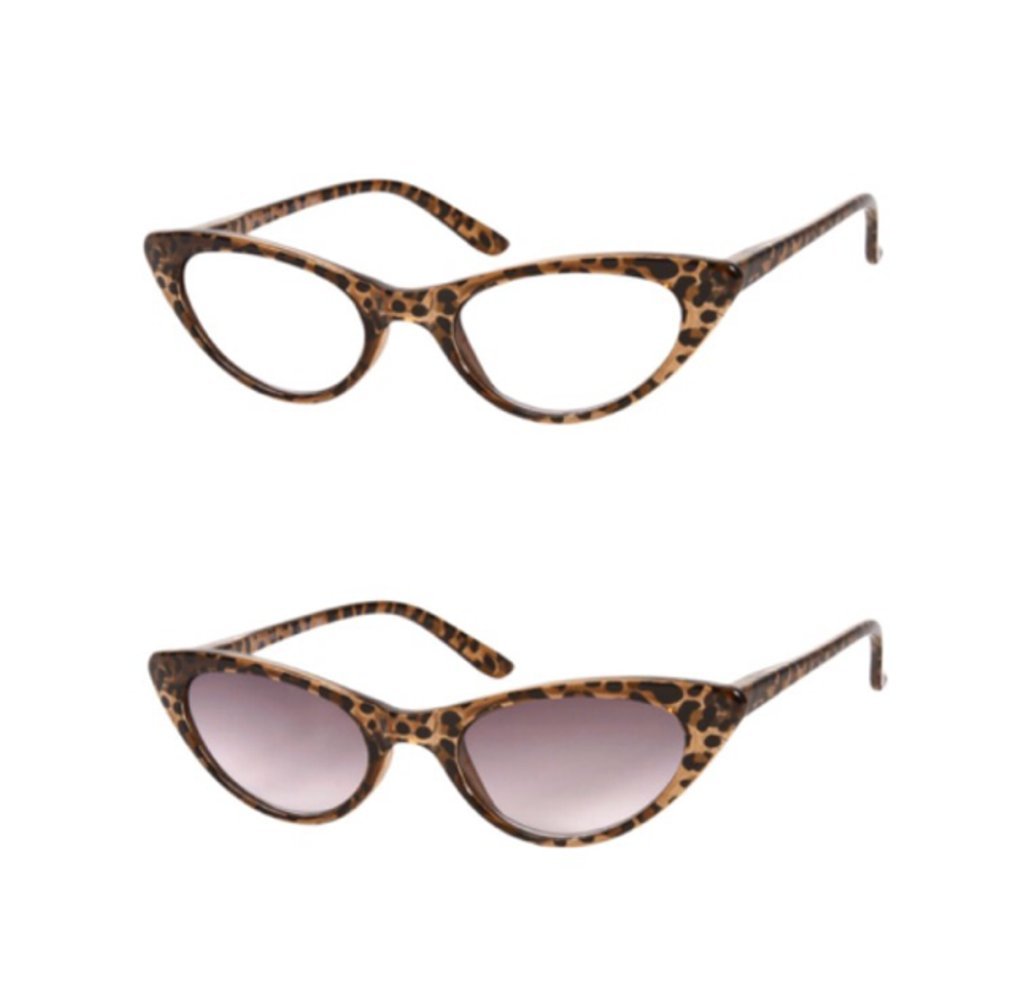 The Brit and the Ashlee Unisex Cat Eye Reading Glasses/Sun Reader +1.50 (2 Pair) Brown Leopard (2 Carrying Cases Included)