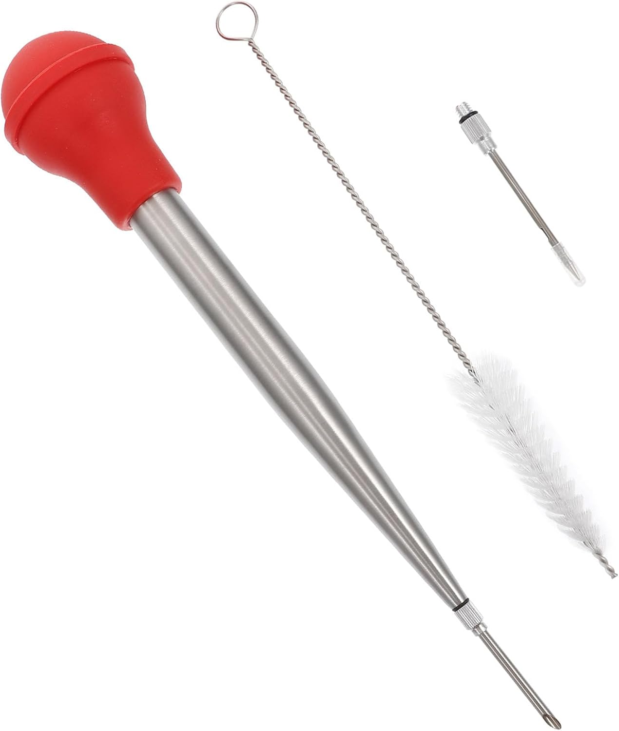 Bbq Turkey Meat Injector Set with Stainless Steel Needle and Red Silicone Sauce, Turkey Seasoning Pump for Marinade, Kitchen Barbecue Tool for Grilling and Roasting