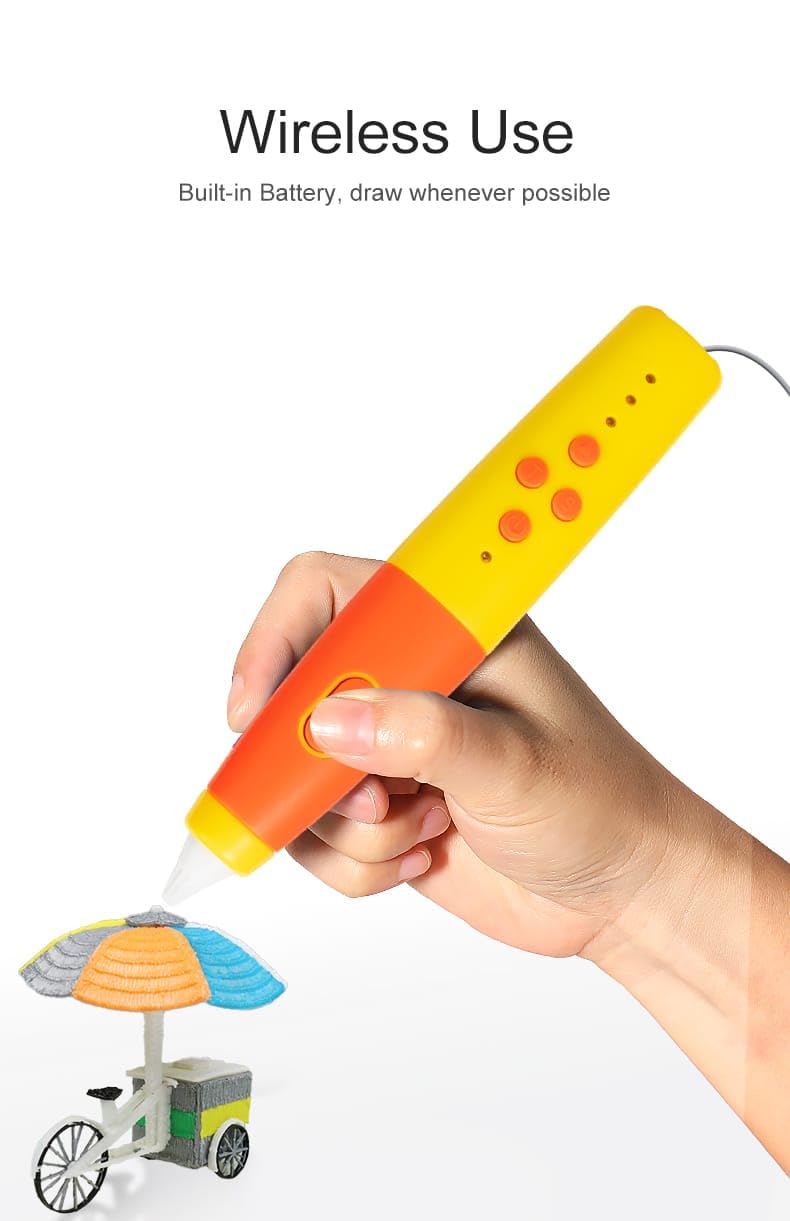 Stylo impression 3D sur batterie pour enfants technologie basse temperature PCL, Stylo 3D sans fil et sans risque de brûlure