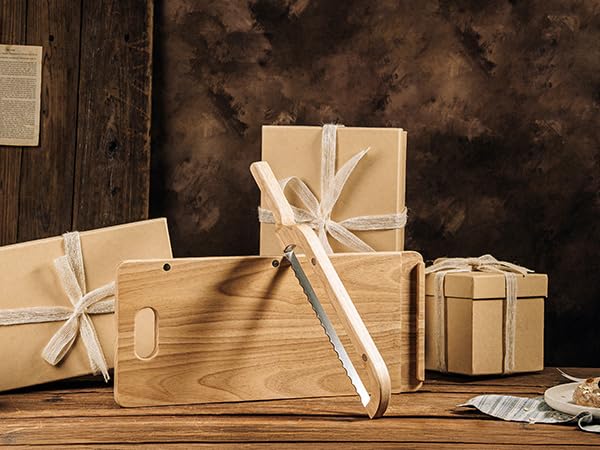 Set para cortar pan con tabla de madera y cuchillo curvo miniatura 7
