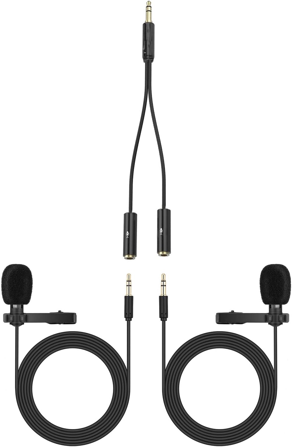 AGD Professional Dual Mic Adapter for 3.5mm TRS 2 Rings 3 pin Lavalier Mini Lav Lapel Microphones Male to 2 Female Compatible with Rode Wireless Go Zoom Tascam GoPro Mediamod DSLR Canon Nikon Sony