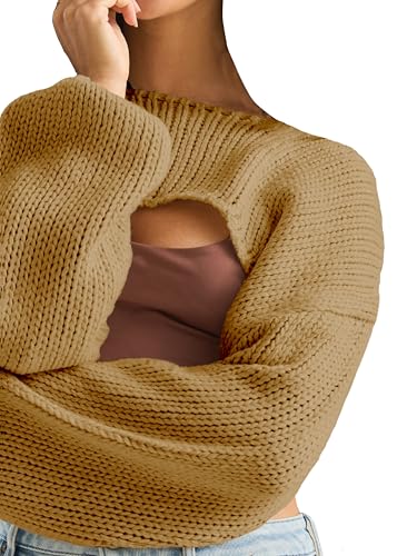 Image of Womens Bolero Crochet Crop Shrug Shoulder Knit Cropped Sweater | Y2K Crochet Crop Top, Half Sweater, Cozy Chest Over the Shoulder Top Cardigan, Cut Off Super Crop, Ballet Lace Sweater
