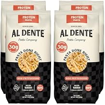 Al Dente Protein Pasta Egg Fettuccine 30g High Protein in 3.5oz Serving, Lower Carb, High Fiber. Cage-Free Eggs & Semolina. Previously Carba-Nada, Packaging May Vary - 10oz Bags Pack of 4