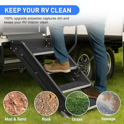 Nilight RV Step Covers 4 Pack 24 x 7.5 inches, Non Slip Camper Steps RV Step Rug with Hook & Loop Works on Electrical & Manual RV Stairs Carpet Rug for Mobile Home Camper Trailers Steps Outside, Gray by Nilight - Image 5