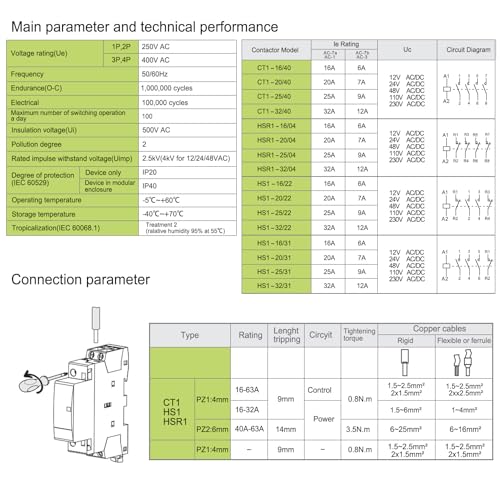 Heschen Modularer Haushalts-Wechselstromschütz, CT1-25/40, 25 A, AC/DC 220 V Spule, 4-polig, 4NO, Vier normalerweise offene, 35 mm DIN-Schienenmontage, für Schaltkreissteuerung