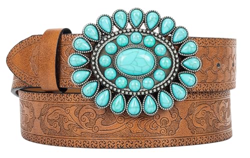 INOGIH Cinturones vintage de cuero occidental para mujer, color turquesa, con...