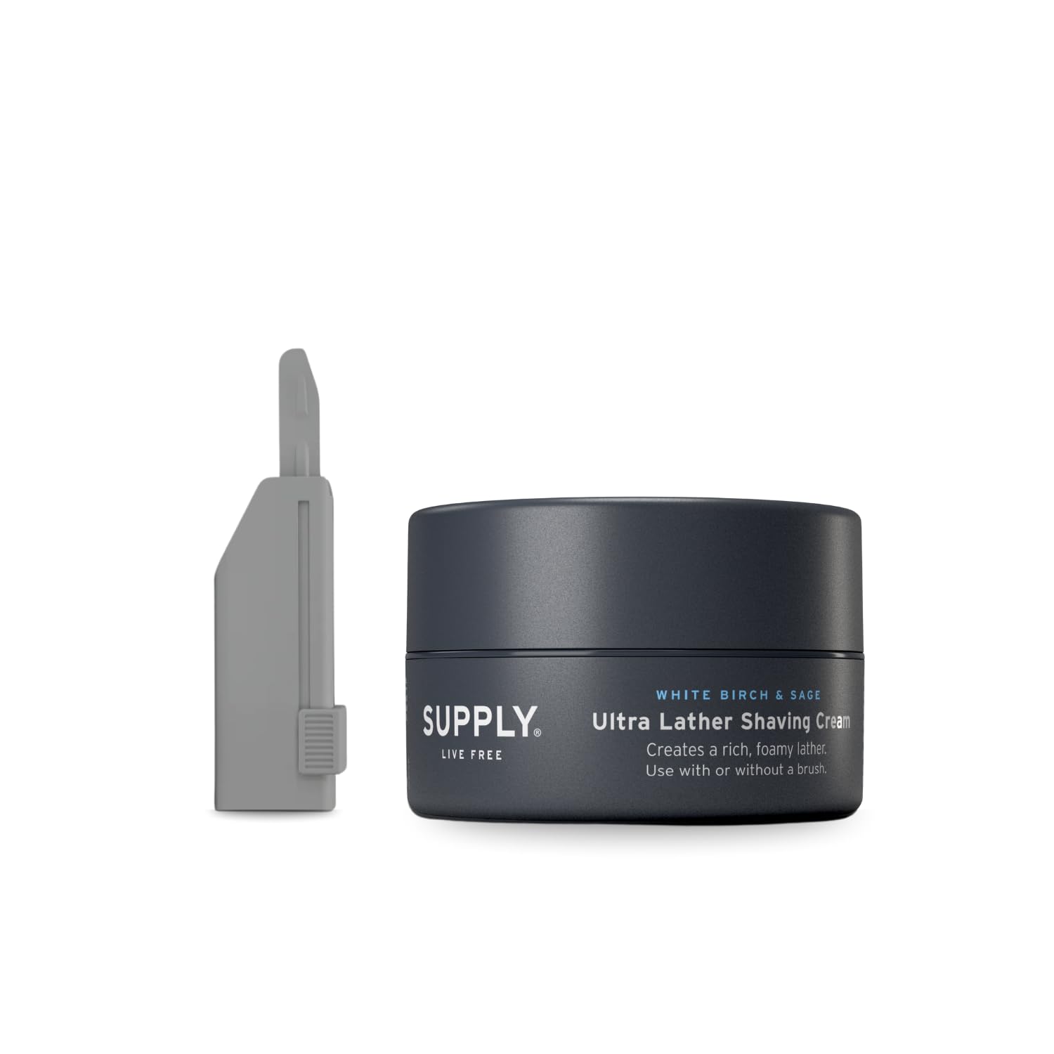 SUPPLY Men’s Premium Shaving Bundle – Platinum Label Titanium Razor Blades + Ultra Lather Shaving Cream White Birch & Sage 3.4 oz – Hypoallergenic and Soothing Grooming Essentials