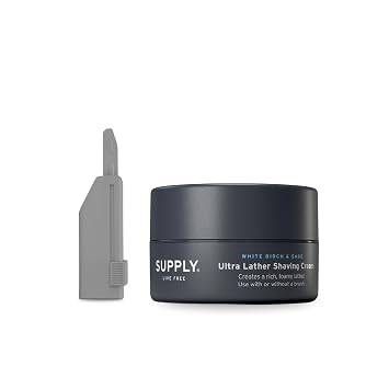 SUPPLY Mens Premium Shaving Bundle Platinum Label Titanium Razor Blades + Ultra Lather Shaving Cream White Birch & Sage 3.4 oz Hypoallergenic and Soothing Grooming Essentials