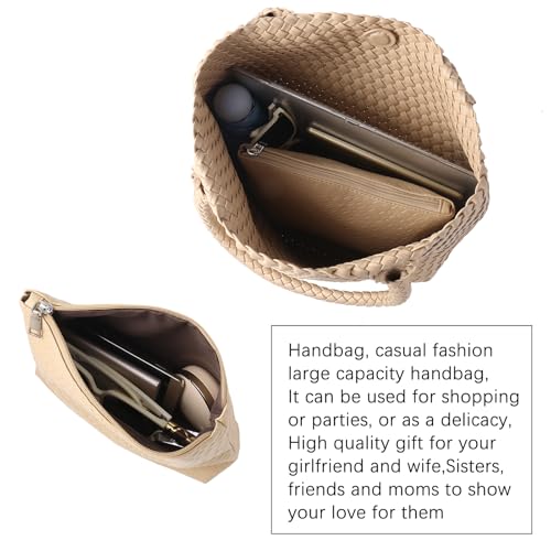 Image of Hand Woven Bag Tote BagS For Women Top Handle Shoulder Vegan Leather Large Travel Beach Hobo Handbag