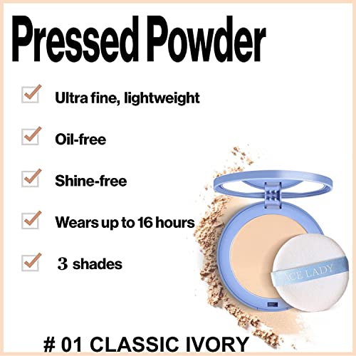 Oil Control Face Pressed Powder, Waterproof Long Lasting Finishing Powder,Matte Smooth Setting Powder Makeup, Flawless Lightweight Face Cosmetics (01-Classic Ivory) #TOP1