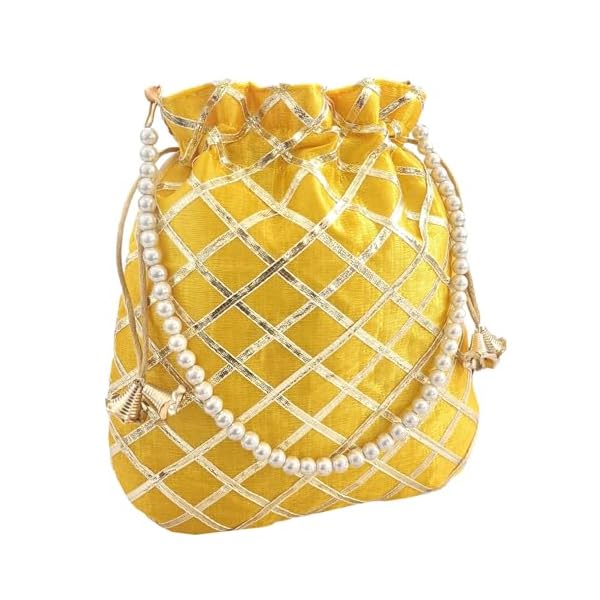 DUCHESS Women's Gota Patti Lemon Potli Bag Purse with Pearl Handle (Pack of 10) - Image 4