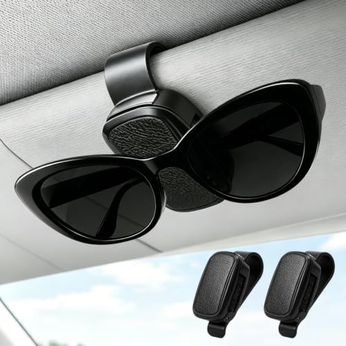 Meleager 2 Pièces Porte Lunettes pour Voiture, Support Lunettes de Soleil (à Une Main), Accessoires Universel pour Visière de Voiture, Noir