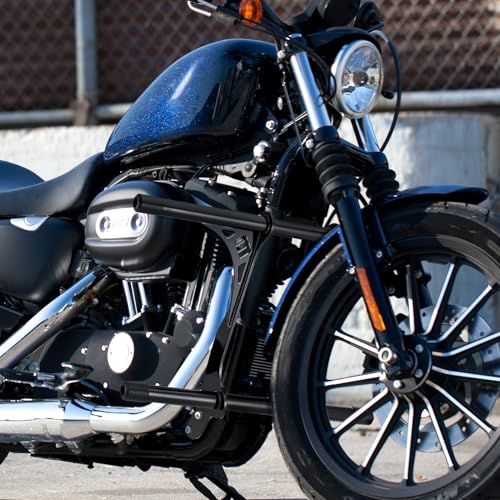 Image of Wsays Crash Bar Front Highway Engine Guard Flat-Out Bar Compatible with Harley Sportster XL 883 1200 2004-2022 with Forward or Mid Control Models, Gloss Black