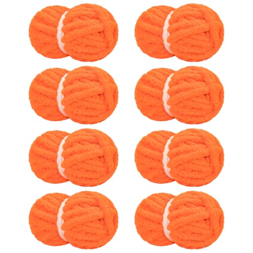 Image of Chunky Yarn for Hand Knitting Soft Jumbo Bulky Fluffy Chenille Yarn for Crocheting Blanket Scarf DIY 8 Pack (Pumpkin, 28yds, 8 Ounces Each)