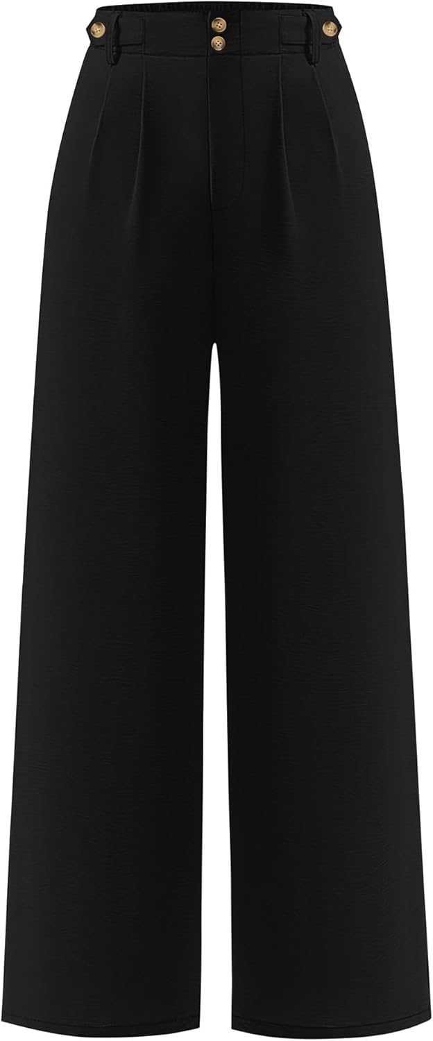 ANRABESS Womens Wide Leg High Waisted Pants 2026 Summer Button Pleated Work Dress Pants Trousers Business Casual Outfits