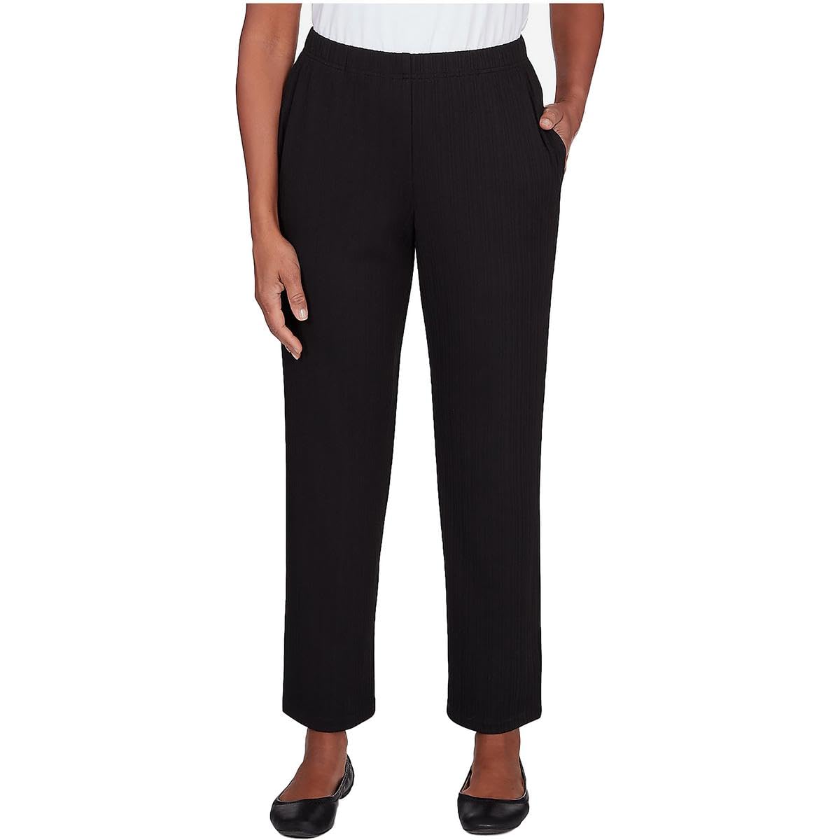 Alfred Dunner Womens Solid Ribbed Knit Straight Leg Pants