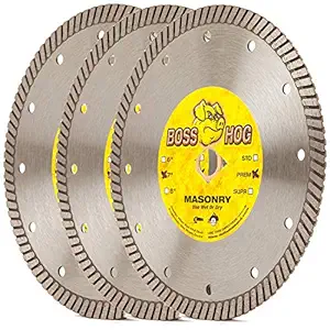 Delta Diamond Boss Hog 7 Inch 3 Pack Turbo Premium Diamond Blade for Masonry, Brick, Block, Pavers, Concrete, Stone, Wet/Dry Cutting, Continuous Rim (7