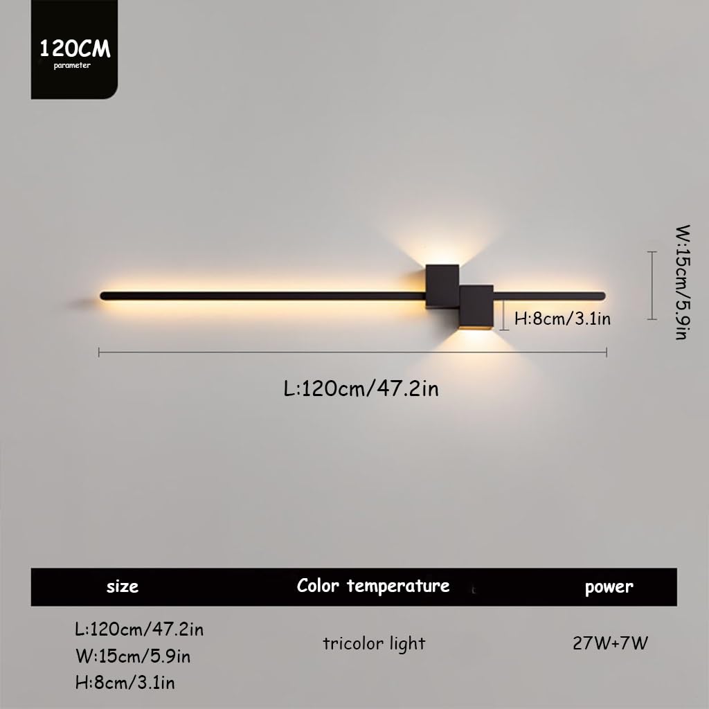 LED Wandleuchte Innen Modern Wandlampe Kreative Einfach Lange Wandleuchten Mit Fernbedienung Stufenlos Dimmbar Für Schlafzimmer Wohnzimmer Flur Treppenhaus(Schwarz,120cm)