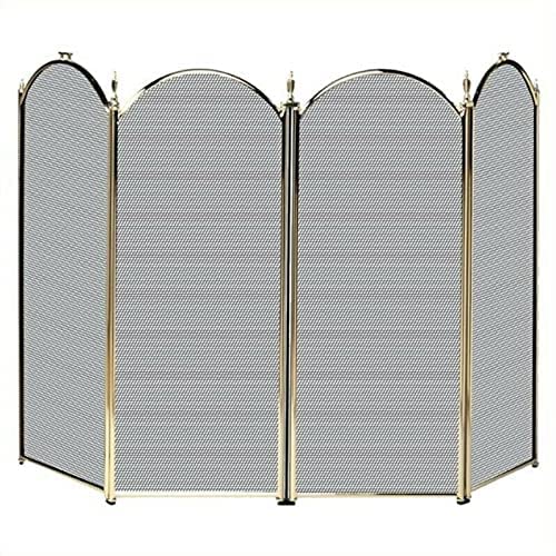 SOVORM Fireplace Screens 4 Fold Polished Brass Screen Fireplace Screen Flat Fireplace Screens Decorative The New
