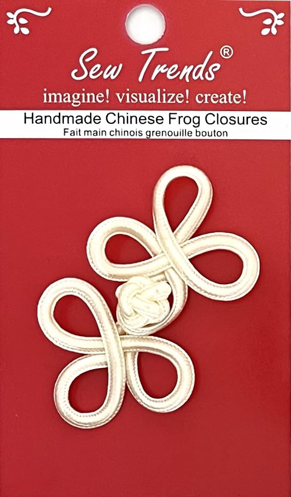SEW TRENDZChinese Frogs Button Closures Hook & Eye Fastener Ivory/Creme 3 Loops Design 1 Pair/pk Sewing Quilting Renaissance Dance Hawaiian Bridal Costumes Outfit