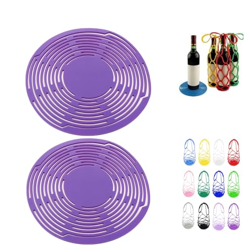 Multi-Use Silicone Storage Bag & Organizer,Multifunctional Mesh Coaster,Silicone Wine Carrier,Reusable, Foldable, Portable Coaster for Wine Bottles, Cans, Cups, Hot Dishes,and Beverages(2pcs Purple)
