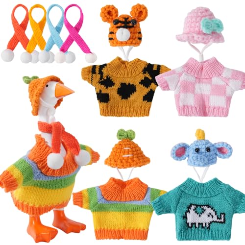 linastu 4 Set 7inch Desk Goose Outfits, Mini Desktop Goose clothes Desk Goose Accessories Set for Magnetic Goose Statue (Hat+ Scraf+ Cloth) 1.0