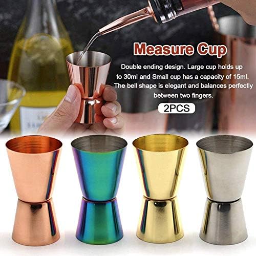 2pcs Double Cocktail Jigger, Japanese Style Jigger Set Shot Pourer Measuring Tool for Bar Spirit Wine Stainless Steel Measure Jigger Liquor Craft Cup Silver Gold Multicolor