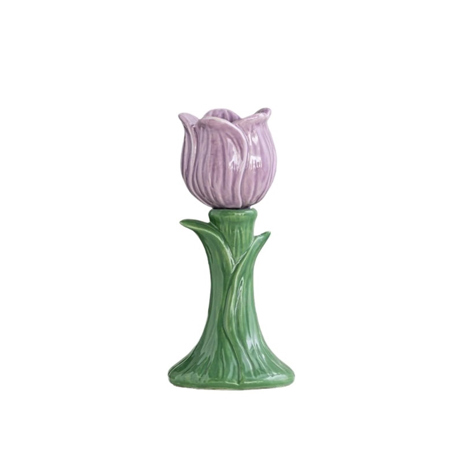 1Pair Creative Flower-shaped Ceramic Candlesticks, Desktop Decorative Items, Photography Props for Candle(Purple)