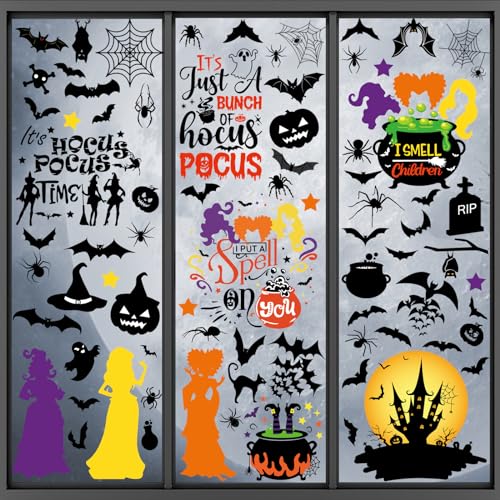 104 Pcs Halloween Window Clings,I Smell Children Hocus Pocus Window clings,Halloween Window Clings for Glass Windows,Double Sided Static Halloween Window Stickers for Window Decals(9 Sheets) - image 1