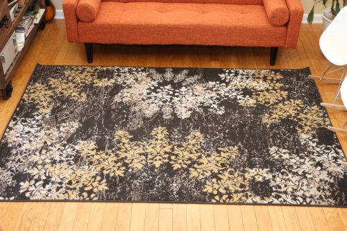 Generations Contemporary Floral Gold Beige White Black Modern Squares Area Rug Rugs 7'10 X 10'5 #TOP3
