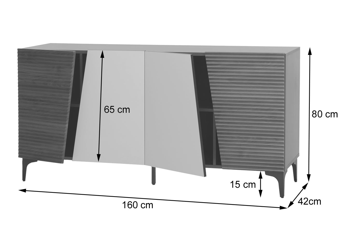 Mendler Komoda HWC-Q83, komoda na drzwi, struktura 3D, schowki MDF melamina, 80 x 160 x 42 cm, wygląd dębu