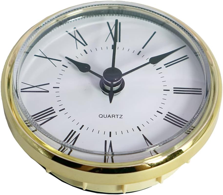 2.76 Inch/ 70 Mm Round Quartz Clock Insert, Golden Trim Roman Numeral, Quartz Movement, Suitable for Kitchen, Home, Bedroom, Office, 2 3/4 Inch