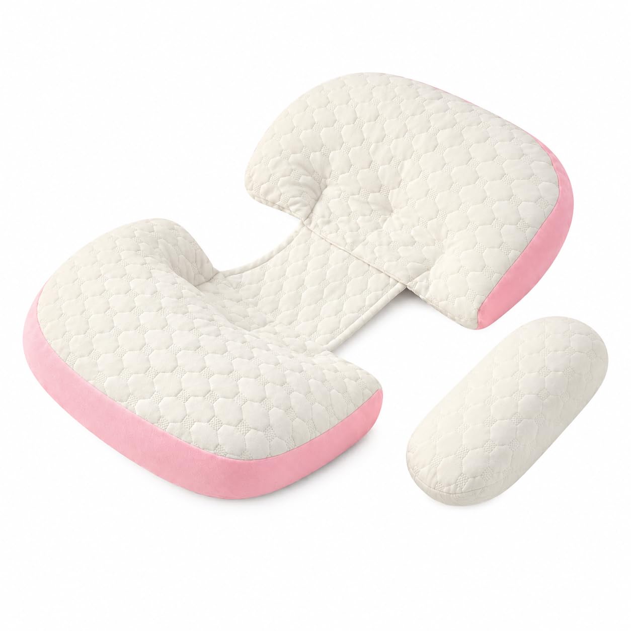 3-Piece Maternity Pillow Set for Pregnant Women | Pregnancy Support Pillow for Belly, Back, Waist & Leg Pain | Soft Washable Cover | White & Pink-image-29