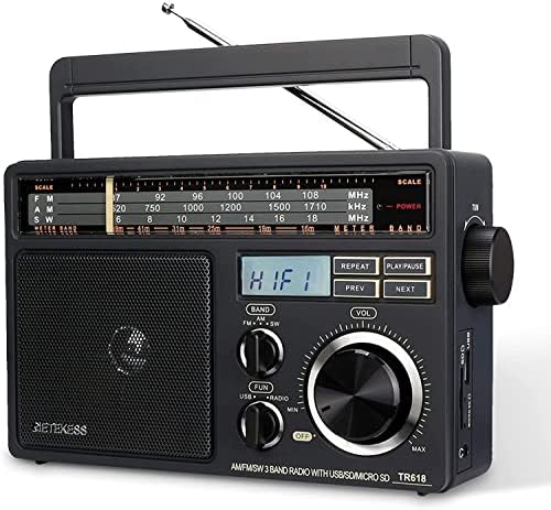 Retekess TR618 Portable FM AM SW Radio, Digital Shortwave Radio, Mains and Battery, Vintage Transistor, Antenna, Headphones Jack/USB/TF, Site, Work, Bathroom, Kitchen, Outdoor