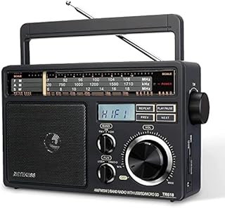 Retekess TR618 Portable FM AM SW Radio, Digital Shortwave Radio, Mains and Battery, Vintage Transistor, Antenna, Headphones Jack/USB/TF, Site, Work, Bathroom, Kitchen, Outdoor
