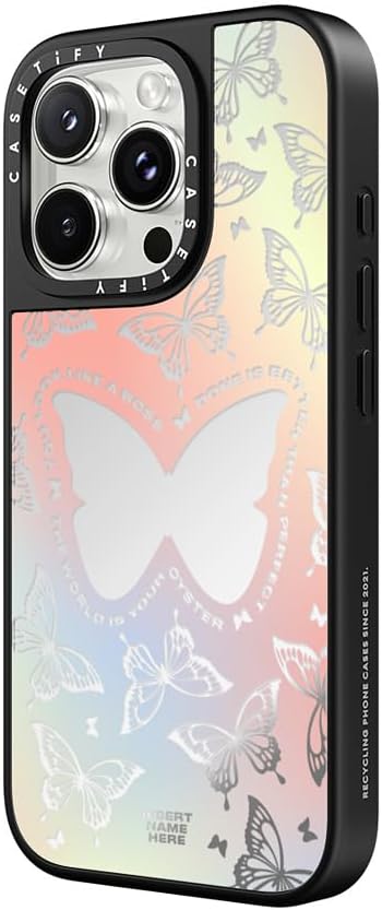 CASETiFY Mirror Case for iPhone 16 Pro Max [Reflective / 4.9 ft. 1X Military Grade Drop Protection/Compatible with Magsafe] - You Give Me Butterflies - Silver on Black - Image 5