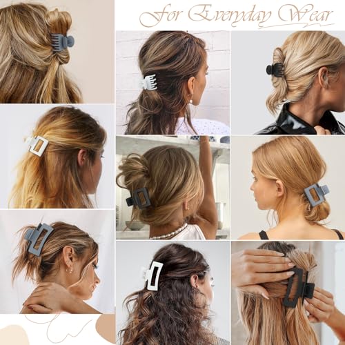 CHANDAT 3 Style Claw Hair Clips Set for Women - 9 pcs Medium Rectangle Clips for Thick Hair, Square Clips for Thin Hair - Grey — view 6