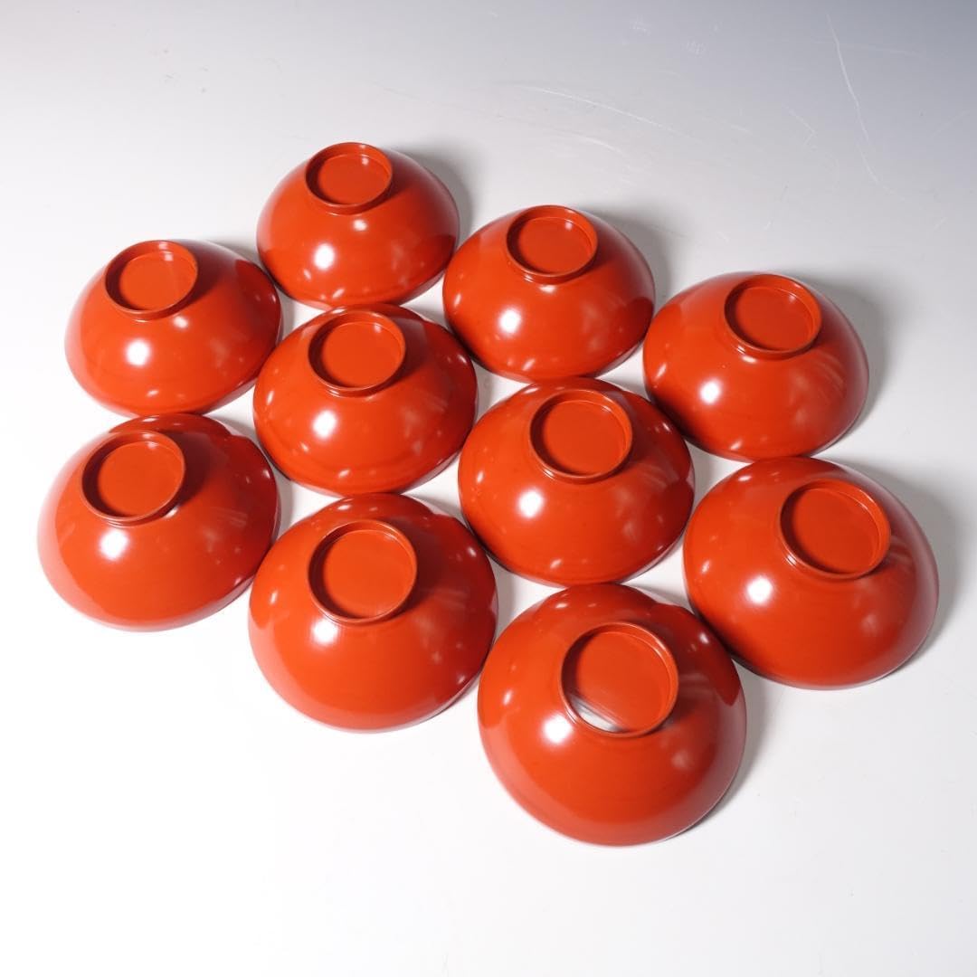 天然木製 朱塗 蛤形 草花蒔絵 見返蒔絵 吸物椀 10客 箱付 天然木製 朱塗 蛤形 草花蒔絵 見返蒔絵 吸物椀 10客 箱付