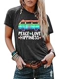Peace Love T Shirt for Women Hippie Shirts Vintage Graphic Tees Hippy Gifts Tops Short Sleeve Tee Shirts Grey