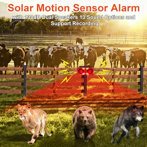 ChunHee-Solar-Outdoor-Motion-Sensor-AlarmDog-Barking-AlarmSupport-Recording-Adjustable-Volume-130db-Loud-Sound-Dual-Speaker-Motion-Activated-for-HomeYardChicken-Coop