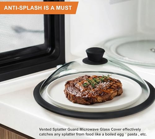 OEC Vented Splatter Guard Microwave Glass Cover for Food with Easy-Grip Handle, 12.5 inch (Inner Diameter 11.8”), Food Grade Tempered Glass, BPA Free Silicone Rim with Steam Vent - Dishwasher Safe by OEC - Image 6