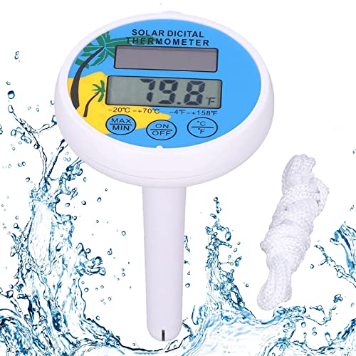 Digital Solar Pool Thermometer - Floating Device with Rope for Outdoor/Indoor Swimming, Bath Water, Spas and Hot Tubs