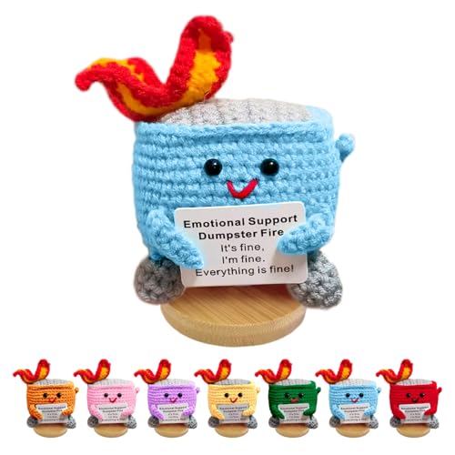 Image of Emotional Support Dumpster Fire - Positive Crochet Birthday Gifts for Women Men, Handmade Knitted Retirement Farewell Going Away Gifts for Friend Coworkers Chaos Coordinator Office Administrative Boss