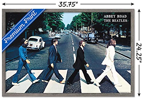The Beatles - Abbey Road Wall Poster, 34L" x 22.4W", Barnwood Framed Version by Trends International - Used condition - Image 2