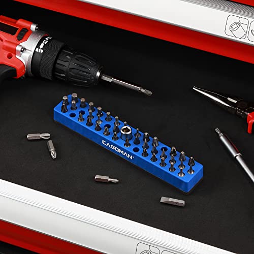 Image of CASOMAN 2PCS 1 /4 inch Hex Bit Organizer with Magnetic Base - Blue, 86 Hole Bit Organizer with Strong Magnetic Base, Magnetic Bit Organizer for Your Specialty