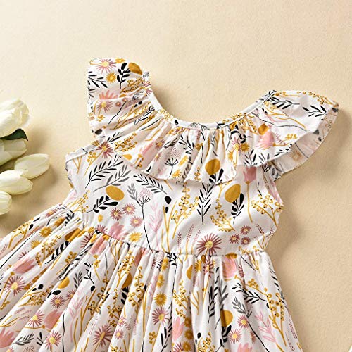 Toddler Baby Girl Sun Dress Wildflower Floral Seaside Beach Dress Overall Outfits Onepiece(Yellow,100/3-4T) #TOP4