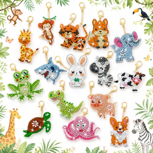 Yaomiao 17 Pcs Animal Diamond Art Keychains Diamond Painting Keychain Kits