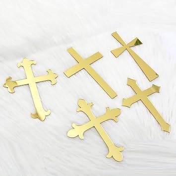 10 Pieces Baptism Cake Toppers Mirror Acrylic Cross Cake Decorations God Bless Cake Topper Party for Baking Cake Party Supplies